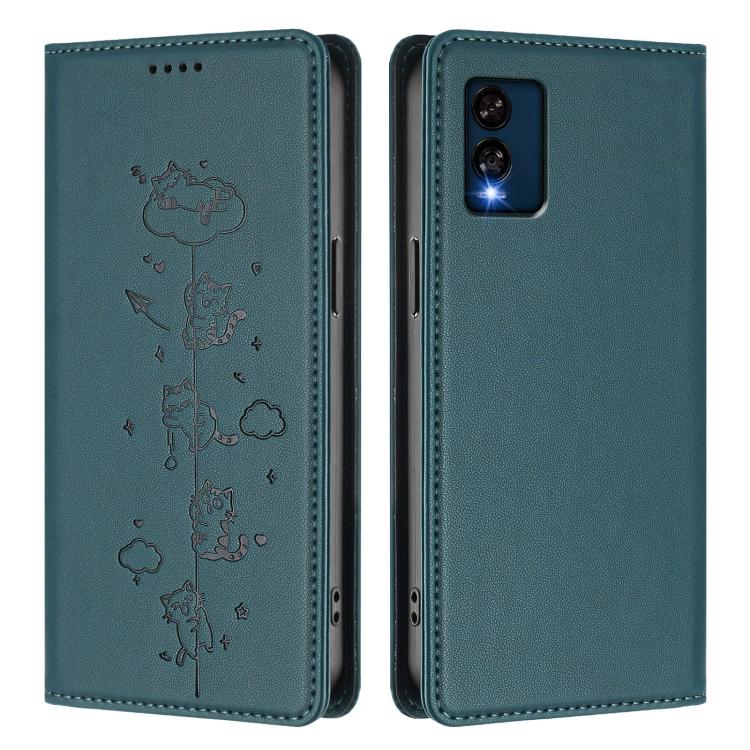 For BLU View Speed 5G Cute Cats Embossed Magnetic RFID Vegan Leather Phone Case