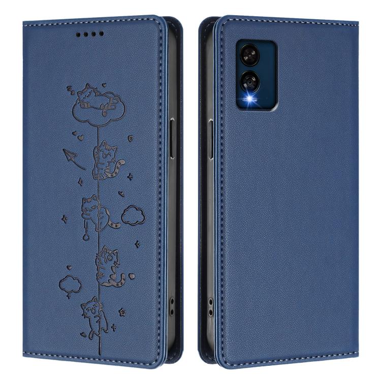 For BLU View Speed 5G Cute Cats Embossed Magnetic RFID Vegan Leather Phone Case