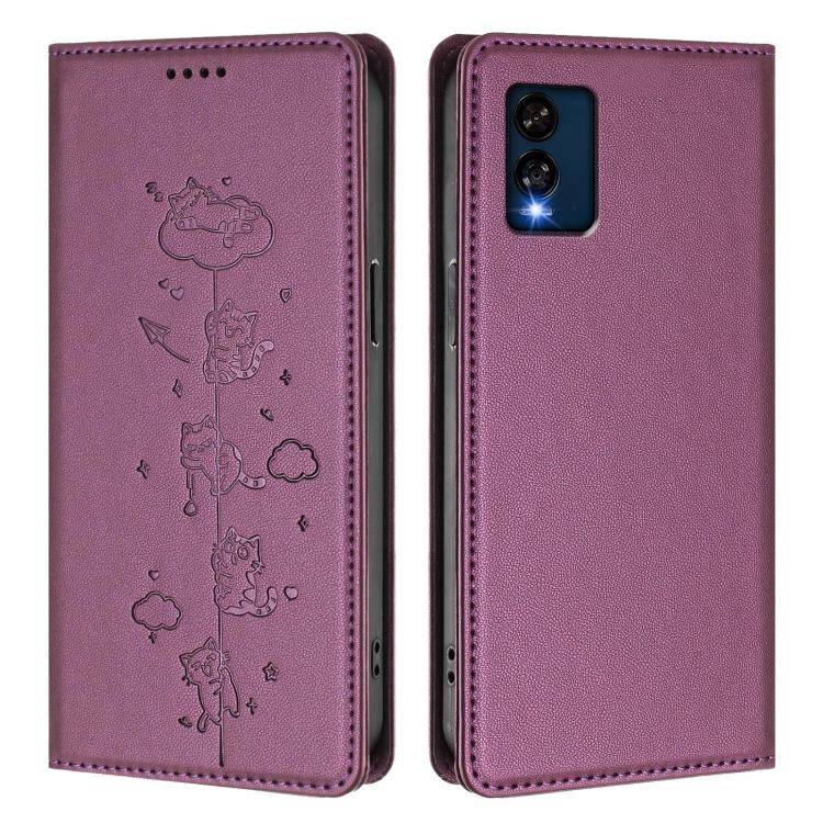 For BLU View Speed 5G Cute Cats Embossed Magnetic RFID Vegan Leather Phone Case