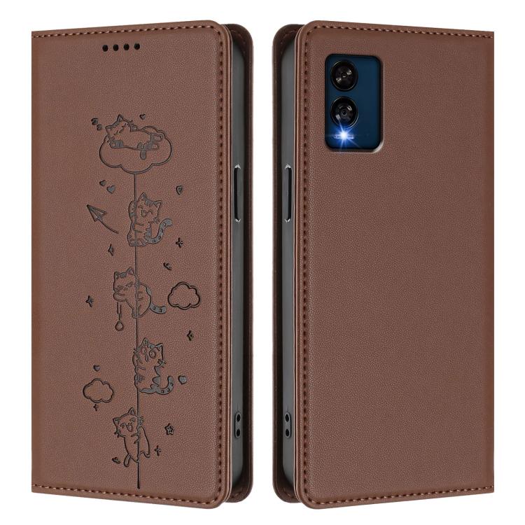 For BLU View Speed 5G Cute Cats Embossed Magnetic RFID Vegan Leather Phone Case