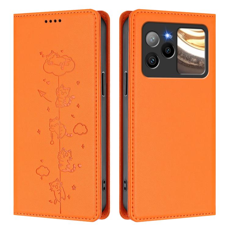 For BLU Bold N4 Cute Cats Embossed Magnetic RFID Vegan Leather Phone Case