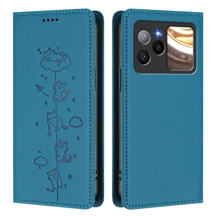 For BLU Bold N4 Cute Cats Embossed Magnetic RFID Vegan Leather Phone Case