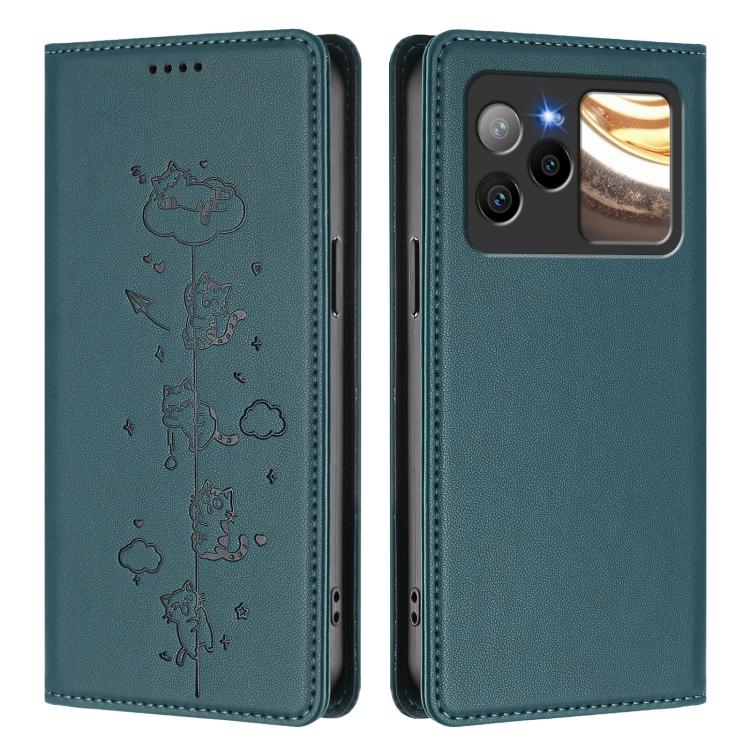 For BLU Bold N4 Cute Cats Embossed Magnetic RFID Vegan Leather Phone Case