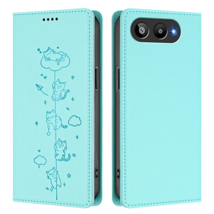 For BLU G95 Cute Cats Embossed Magnetic RFID Vegan Leather Phone Case