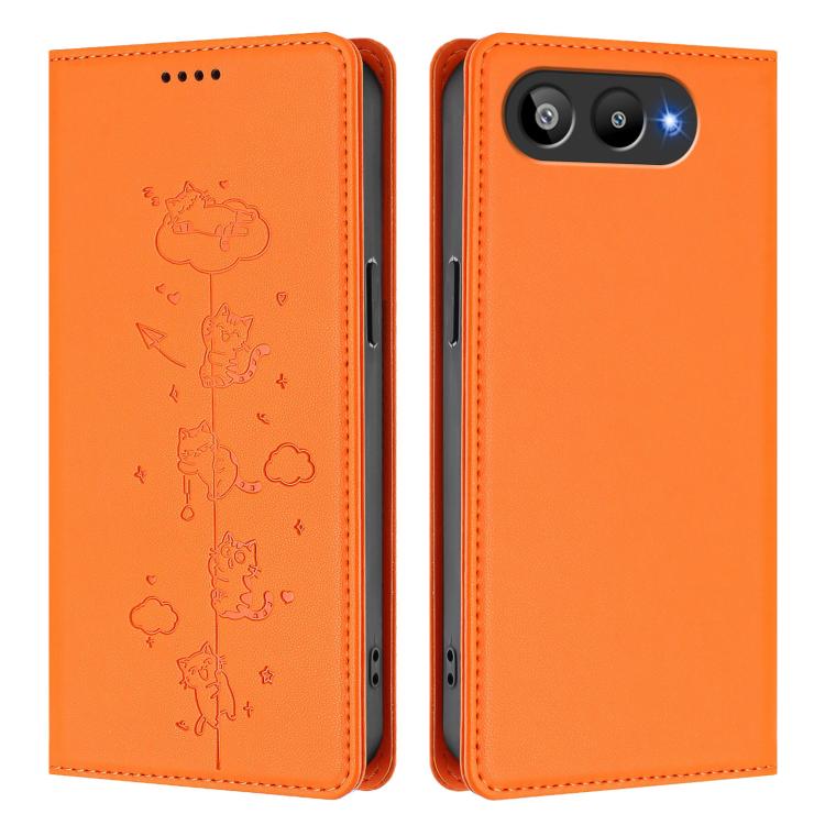 For BLU G95 Cute Cats Embossed Magnetic RFID Vegan Leather Phone Case