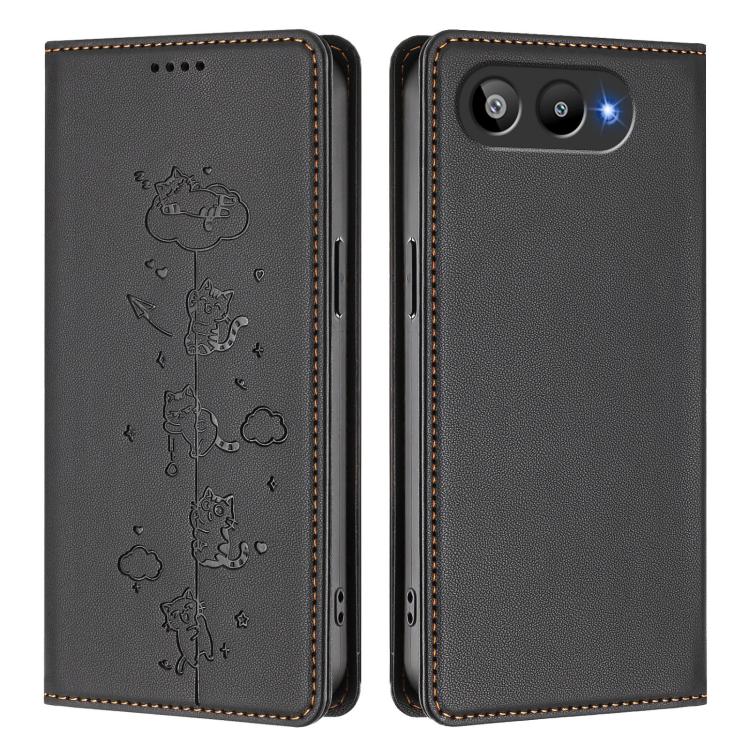 For BLU G95 Cute Cats Embossed Magnetic RFID Vegan Leather Phone Case