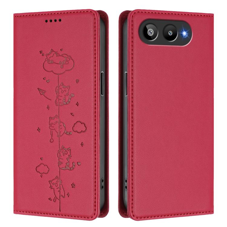 For BLU G95 Cute Cats Embossed Magnetic RFID Vegan Leather Phone Case
