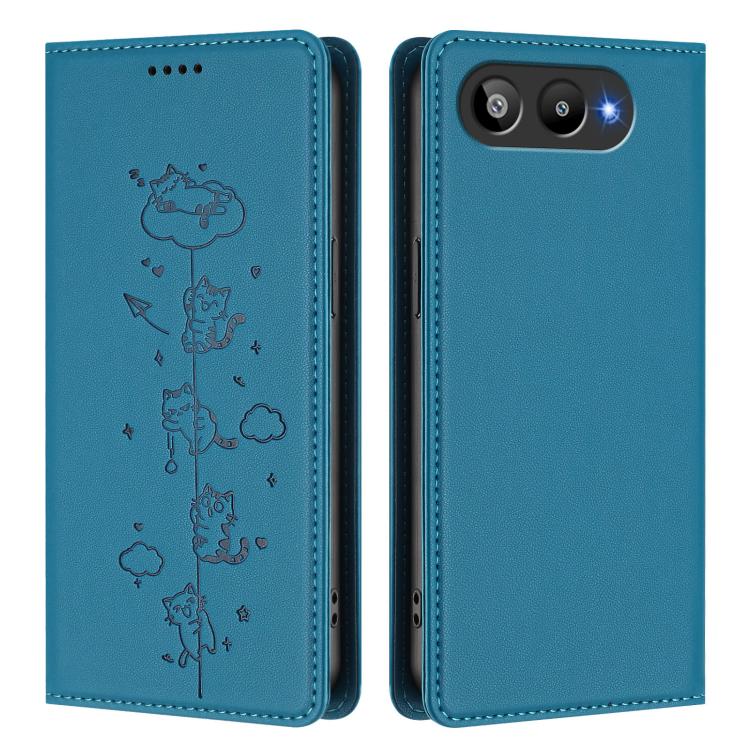 For BLU G95 Cute Cats Embossed Magnetic RFID Vegan Leather Phone Case