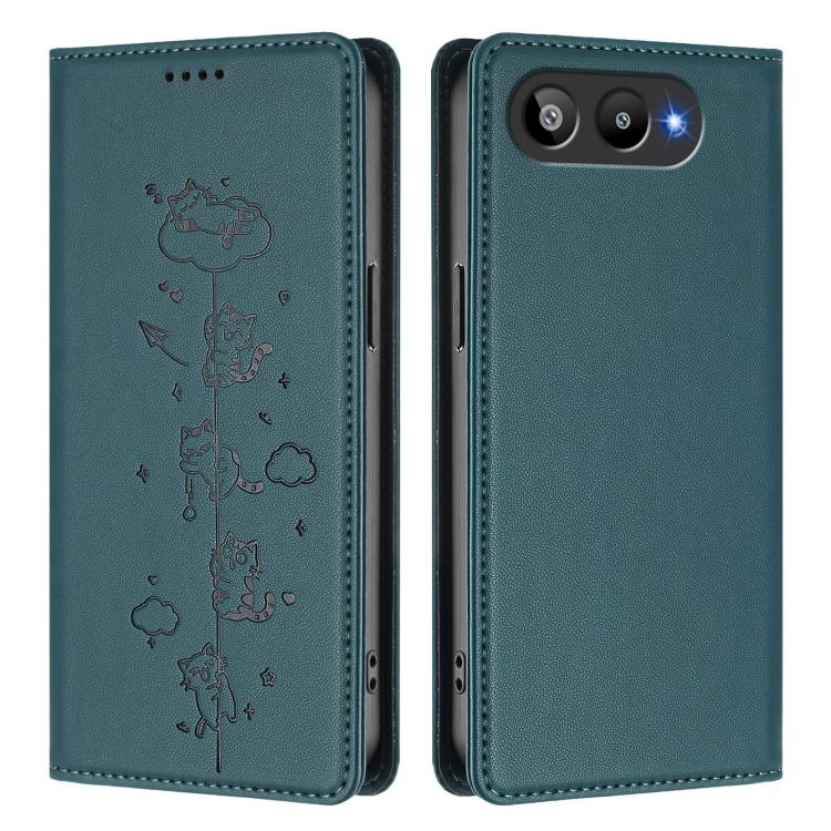 For BLU G95 Cute Cats Embossed Magnetic RFID Vegan Leather Phone Case