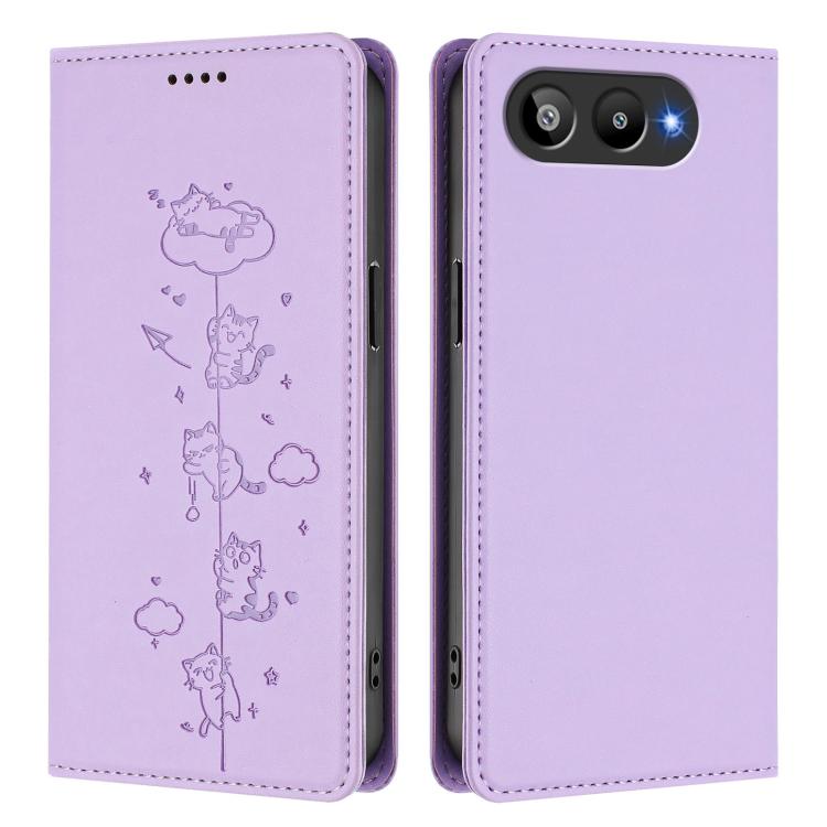 For BLU G95 Cute Cats Embossed Magnetic RFID Vegan Leather Phone Case