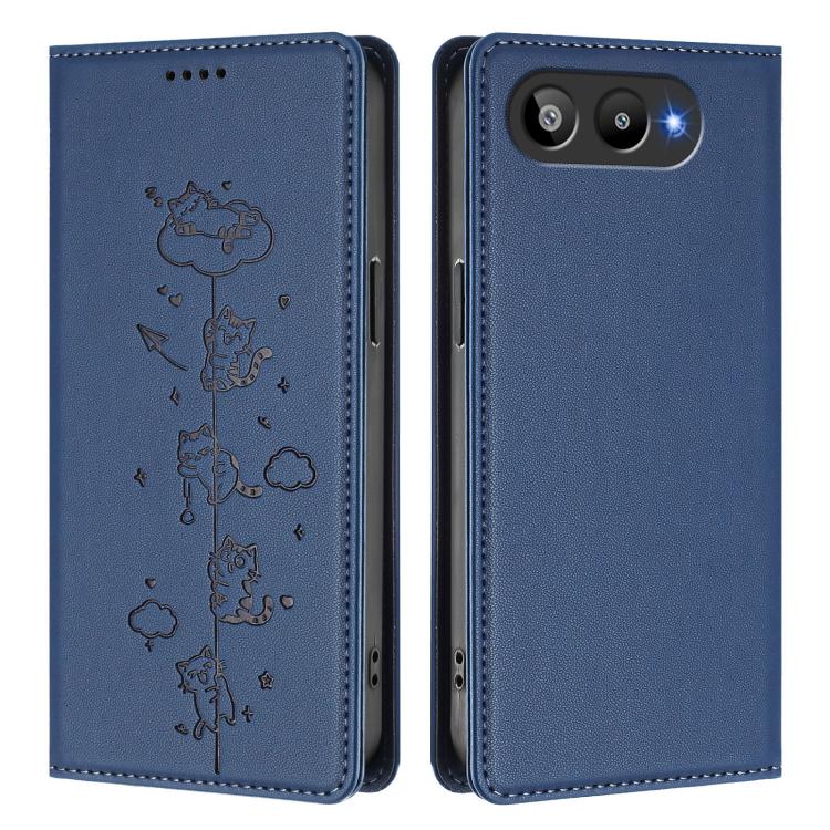 For BLU G95 Cute Cats Embossed Magnetic RFID Vegan Leather Phone Case