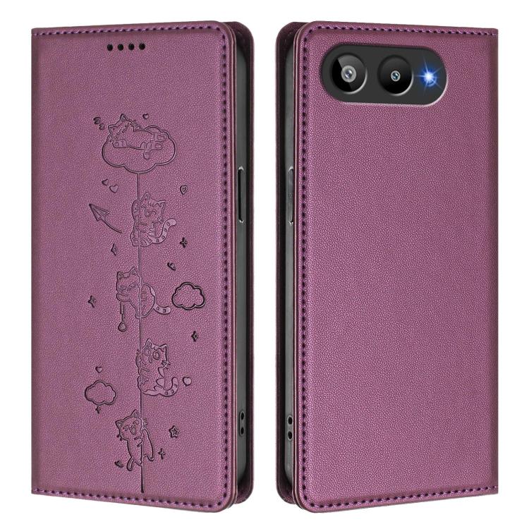 For BLU G95 Cute Cats Embossed Magnetic RFID Vegan Leather Phone Case