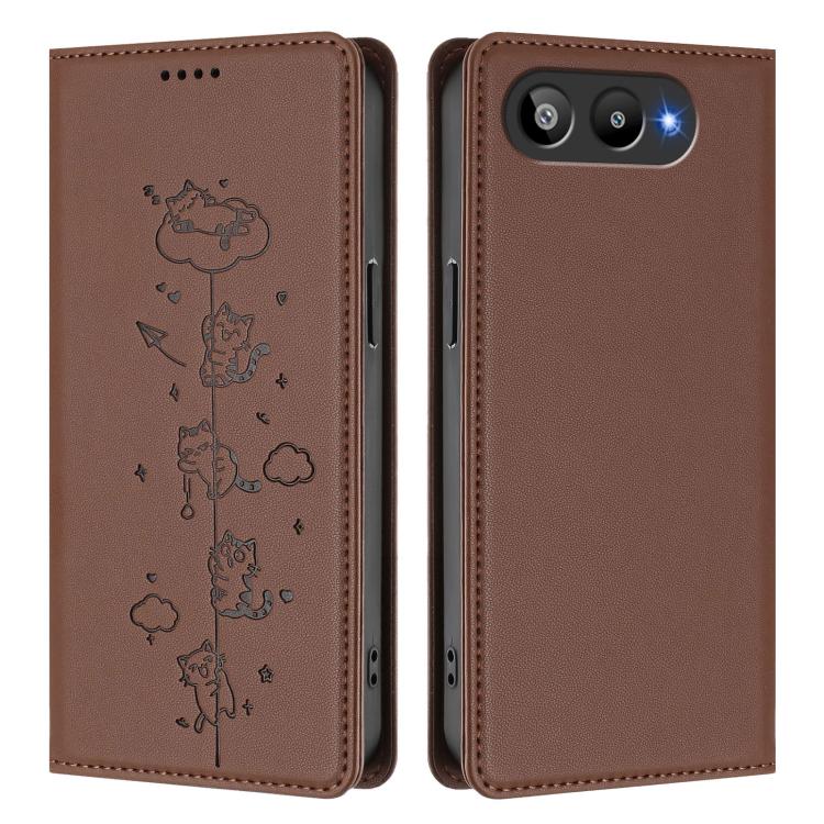 For BLU G95 Cute Cats Embossed Magnetic RFID Vegan Leather Phone Case