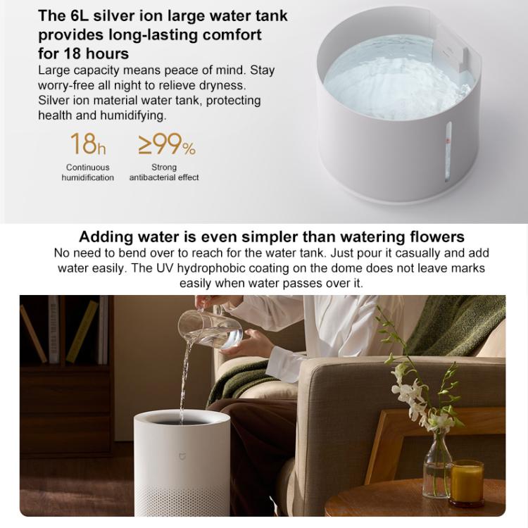 Xiaomi Mijia 6L No-Mist Humidifier 3, Specification:US Plug - White