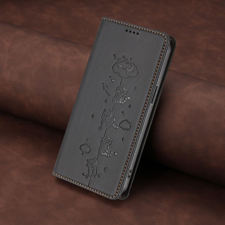 For Cricket Debut S3 Cute Cats Embossed Magnetic RFID Vegan Leather Phone Case