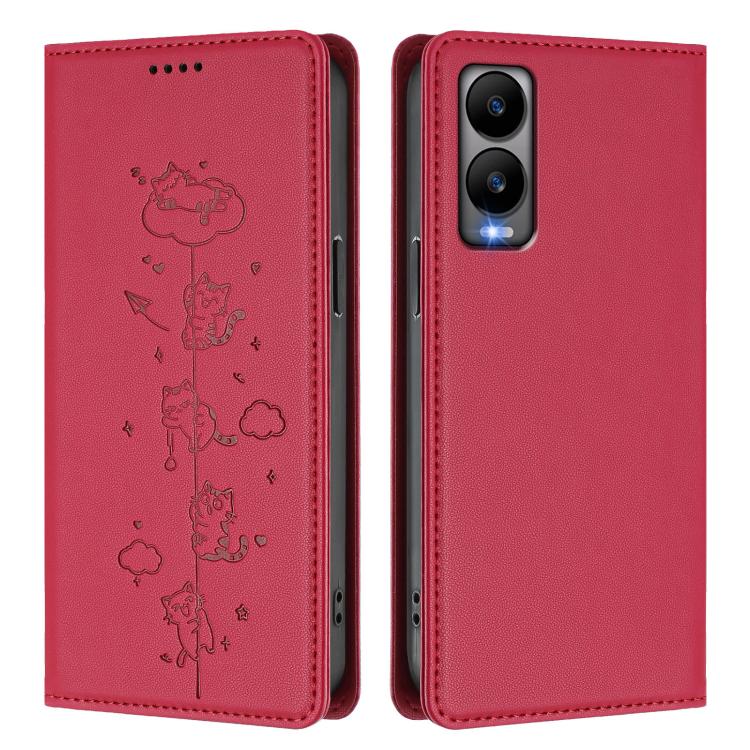 For Cricket Debut S3 Cute Cats Embossed Magnetic RFID Vegan Leather Phone Case