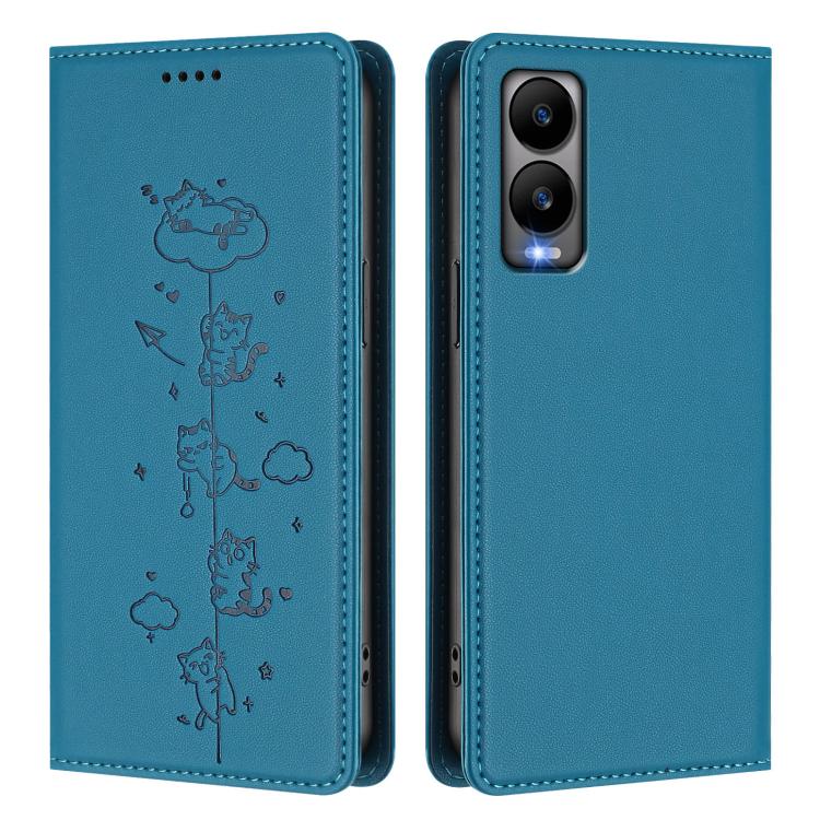 For Cricket Debut S3 Cute Cats Embossed Magnetic RFID Vegan Leather Phone Case