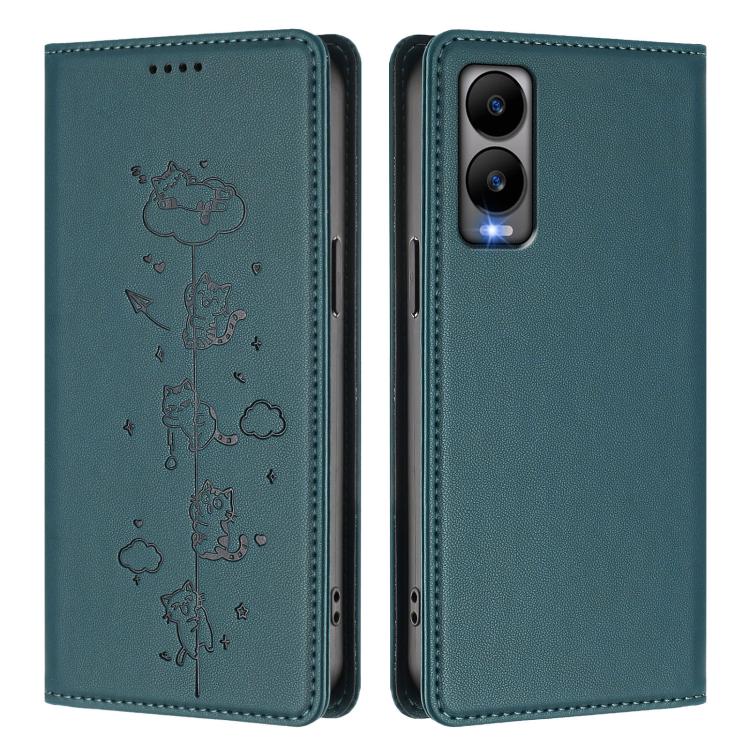 For Cricket Debut S3 Cute Cats Embossed Magnetic RFID Vegan Leather Phone Case