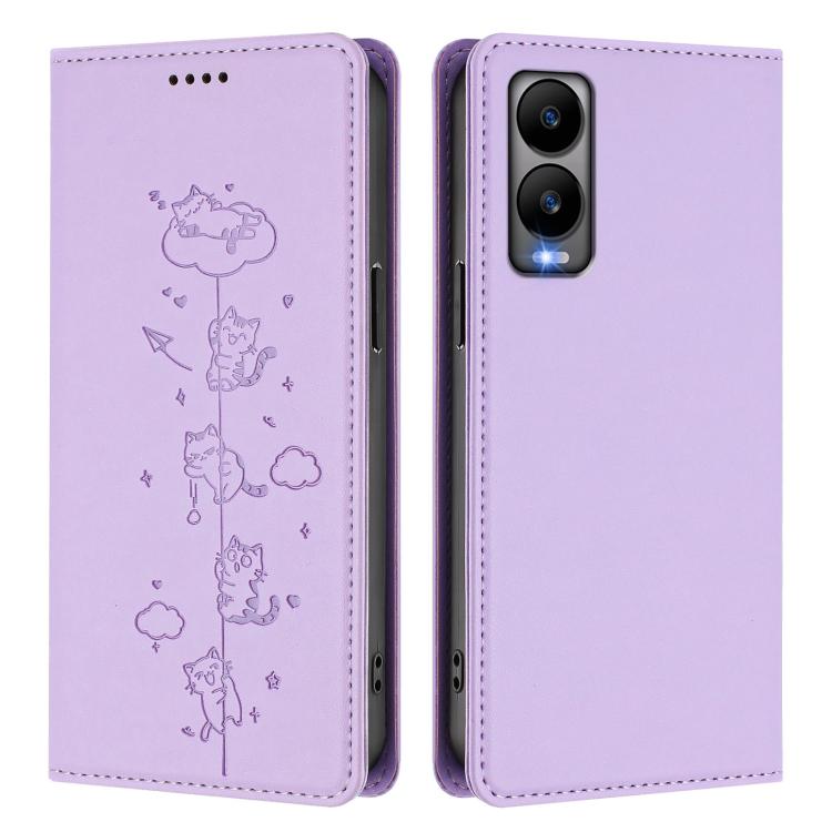 For Cricket Debut S3 Cute Cats Embossed Magnetic RFID Vegan Leather Phone Case