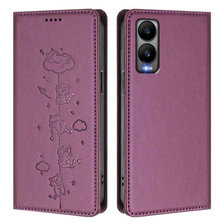For Cricket Debut S3 Cute Cats Embossed Magnetic RFID Vegan Leather Phone Case