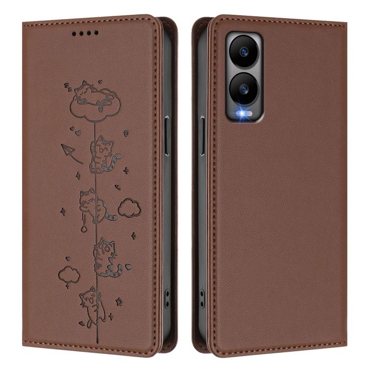 For Cricket Debut S3 Cute Cats Embossed Magnetic RFID Vegan Leather Phone Case