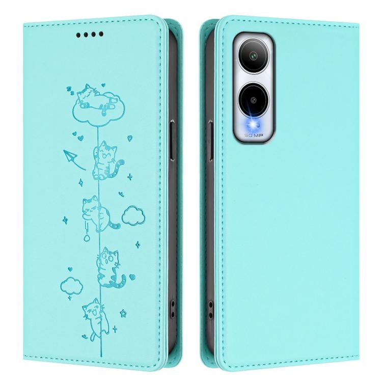 For Cricket Icon 6 / AT&T Verge Cute Cats Embossed Magnetic RFID Vegan Leather Phone Case