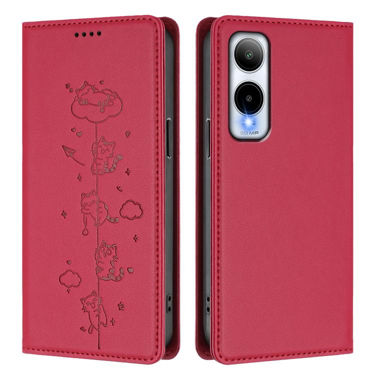 For Cricket Icon 6 / AT&T Verge Cute Cats Embossed Magnetic RFID Vegan Leather Phone Case