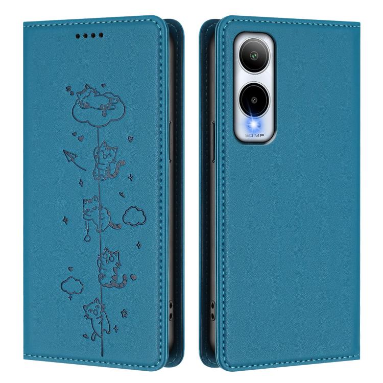 For Cricket Icon 6 / AT&T Verge Cute Cats Embossed Magnetic RFID Vegan Leather Phone Case