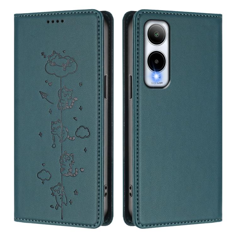 For Cricket Icon 6 / AT&T Verge Cute Cats Embossed Magnetic RFID Vegan Leather Phone Case