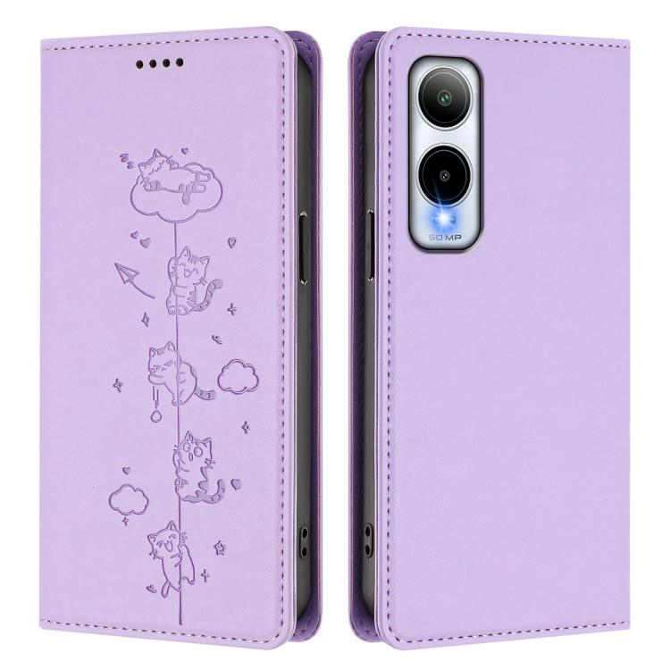 For Cricket Icon 6 / AT&T Verge Cute Cats Embossed Magnetic RFID Vegan Leather Phone Case