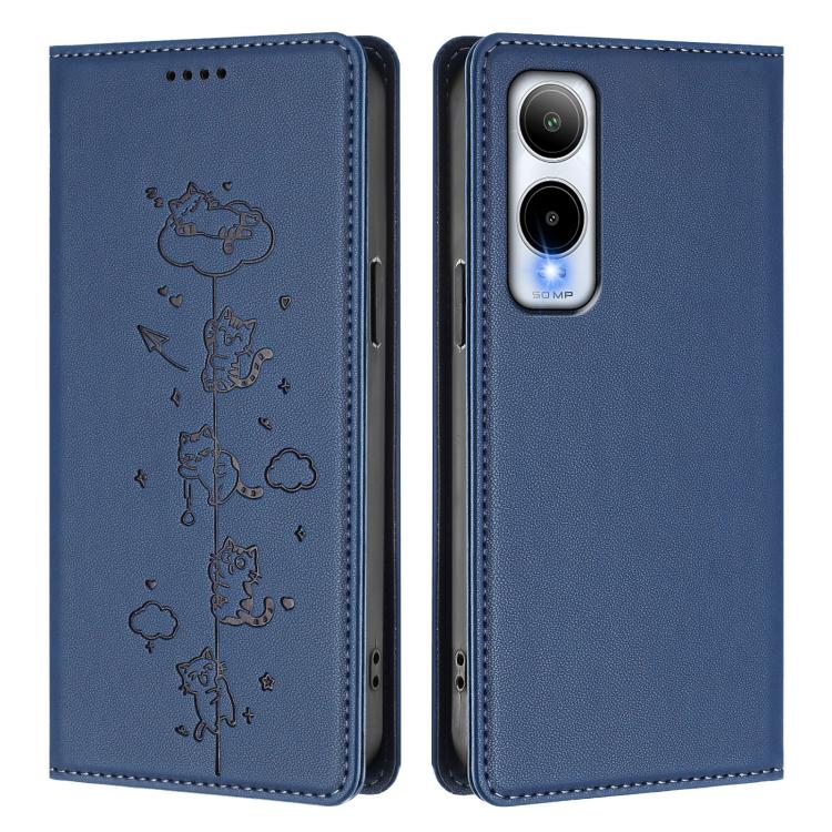 For Cricket Icon 6 / AT&T Verge Cute Cats Embossed Magnetic RFID Vegan Leather Phone Case