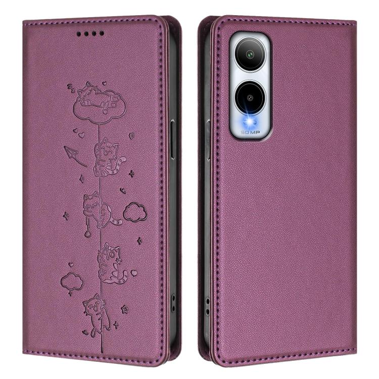 For Cricket Icon 6 / AT&T Verge Cute Cats Embossed Magnetic RFID Vegan Leather Phone Case