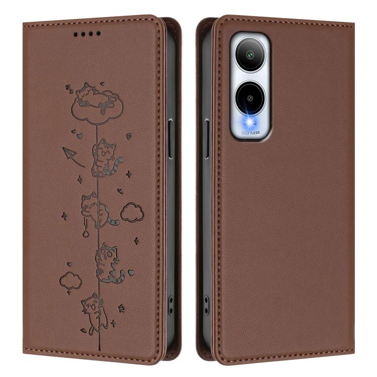 For Cricket Icon 6 / AT&T Verge Cute Cats Embossed Magnetic RFID Vegan Leather Phone Case