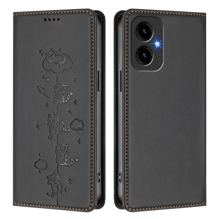 For Cricket Icon 2026 / AT&T Propel 3 5G Cute Cats Embossed Magnetic RFID Vegan Leather Phone Case