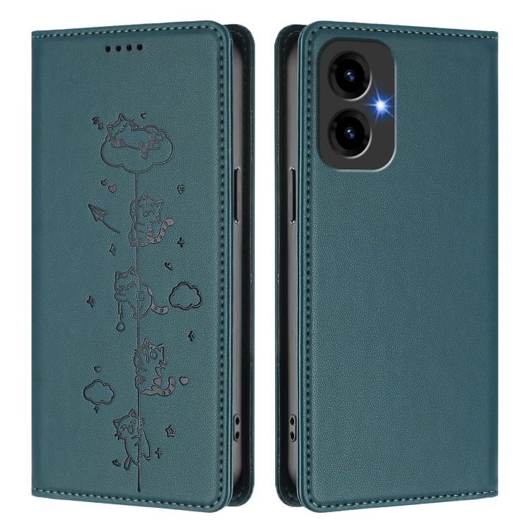 For Cricket Icon 2026 / AT&T Propel 3 5G Cute Cats Embossed Magnetic RFID Vegan Leather Phone Case