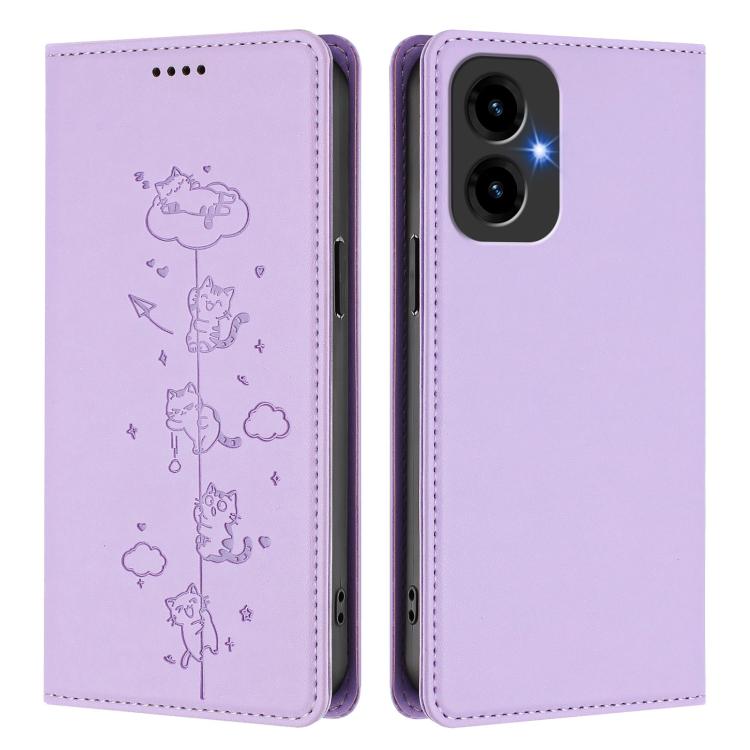 For Cricket Icon 2026 / AT&T Propel 3 5G Cute Cats Embossed Magnetic RFID Vegan Leather Phone Case