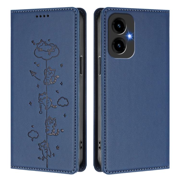 For Cricket Icon 2026 / AT&T Propel 3 5G Cute Cats Embossed Magnetic RFID Vegan Leather Phone Case