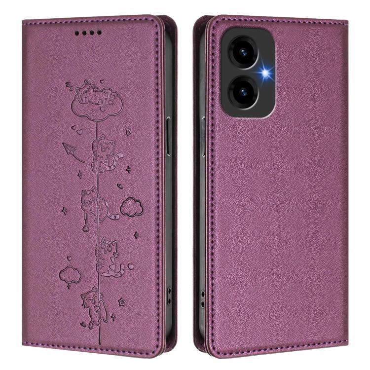 For Cricket Icon 2026 / AT&T Propel 3 5G Cute Cats Embossed Magnetic RFID Vegan Leather Phone Case
