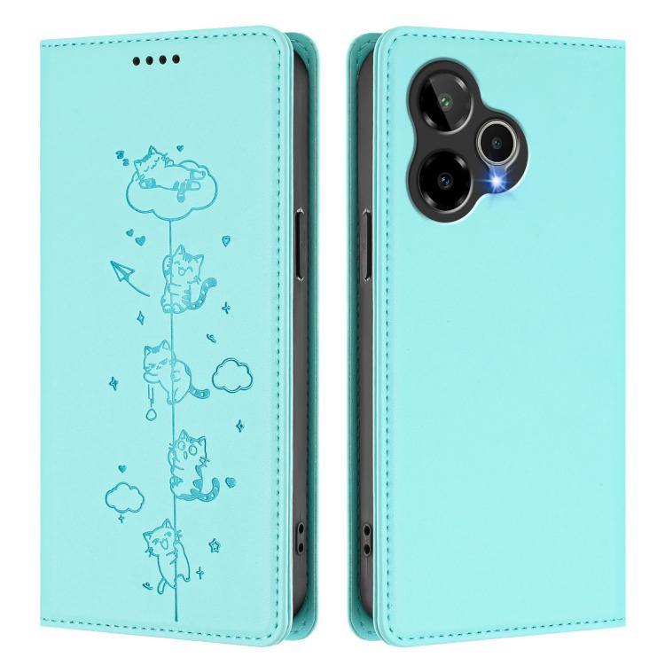 For Cricket Icon Plus 2026 / Icon 7 5G Cute Cats Embossed Magnetic RFID Vegan Leather Phone Case