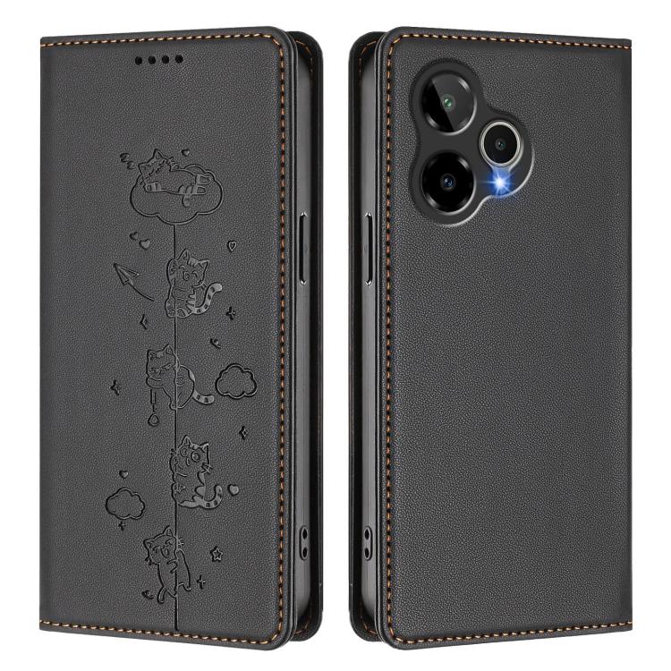 For Cricket Icon Plus 2026 / Icon 7 5G Cute Cats Embossed Magnetic RFID Vegan Leather Phone Case