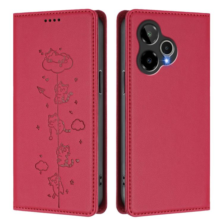 For Cricket Icon Plus 2026 / Icon 7 5G Cute Cats Embossed Magnetic RFID Vegan Leather Phone Case