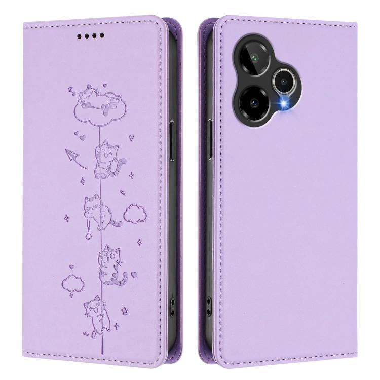 For Cricket Icon Plus 2026 / Icon 7 5G Cute Cats Embossed Magnetic RFID Vegan Leather Phone Case