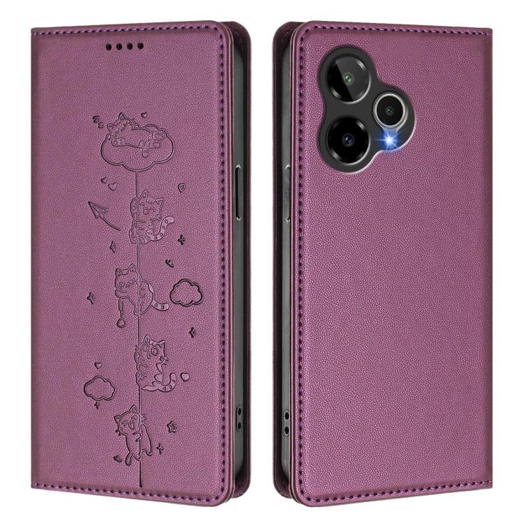 For Cricket Icon Plus 2026 / Icon 7 5G Cute Cats Embossed Magnetic RFID Vegan Leather Phone Case