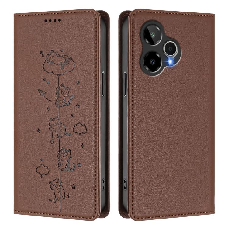 For Cricket Icon Plus 2026 / Icon 7 5G Cute Cats Embossed Magnetic RFID Vegan Leather Phone Case