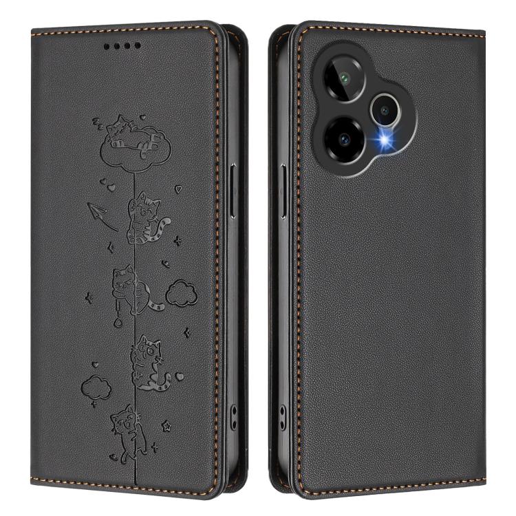 For Cricket Icon Pro 2026 Cute Cats Embossed Magnetic RFID Vegan Leather Phone Case