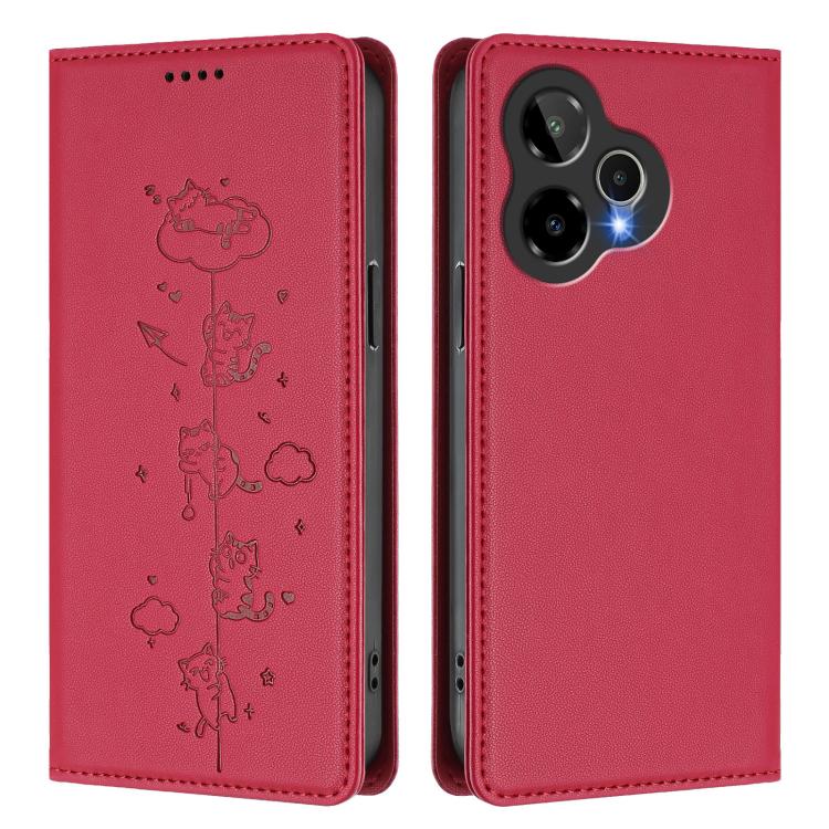 For Cricket Icon Pro 2026 Cute Cats Embossed Magnetic RFID Vegan Leather Phone Case