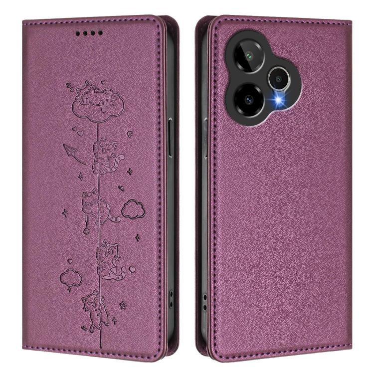 For Cricket Icon Pro 2026 Cute Cats Embossed Magnetic RFID Vegan Leather Phone Case