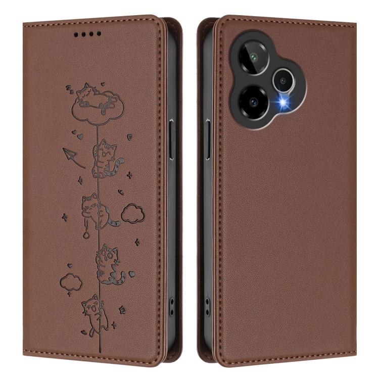 For Cricket Icon Pro 2026 Cute Cats Embossed Magnetic RFID Vegan Leather Phone Case