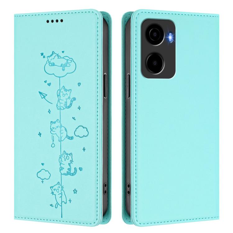 For Cricket Magic 2 5G / AT&T Propel 2 5G Cute Cats Embossed Magnetic RFID Vegan Leather Phone Case