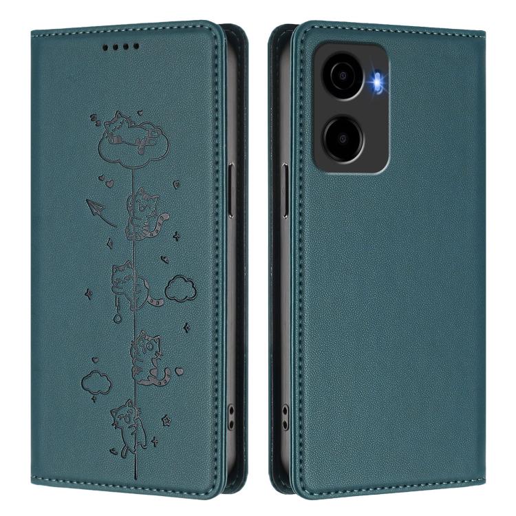 For Cricket Magic 2 5G / AT&T Propel 2 5G Cute Cats Embossed Magnetic RFID Vegan Leather Phone Case